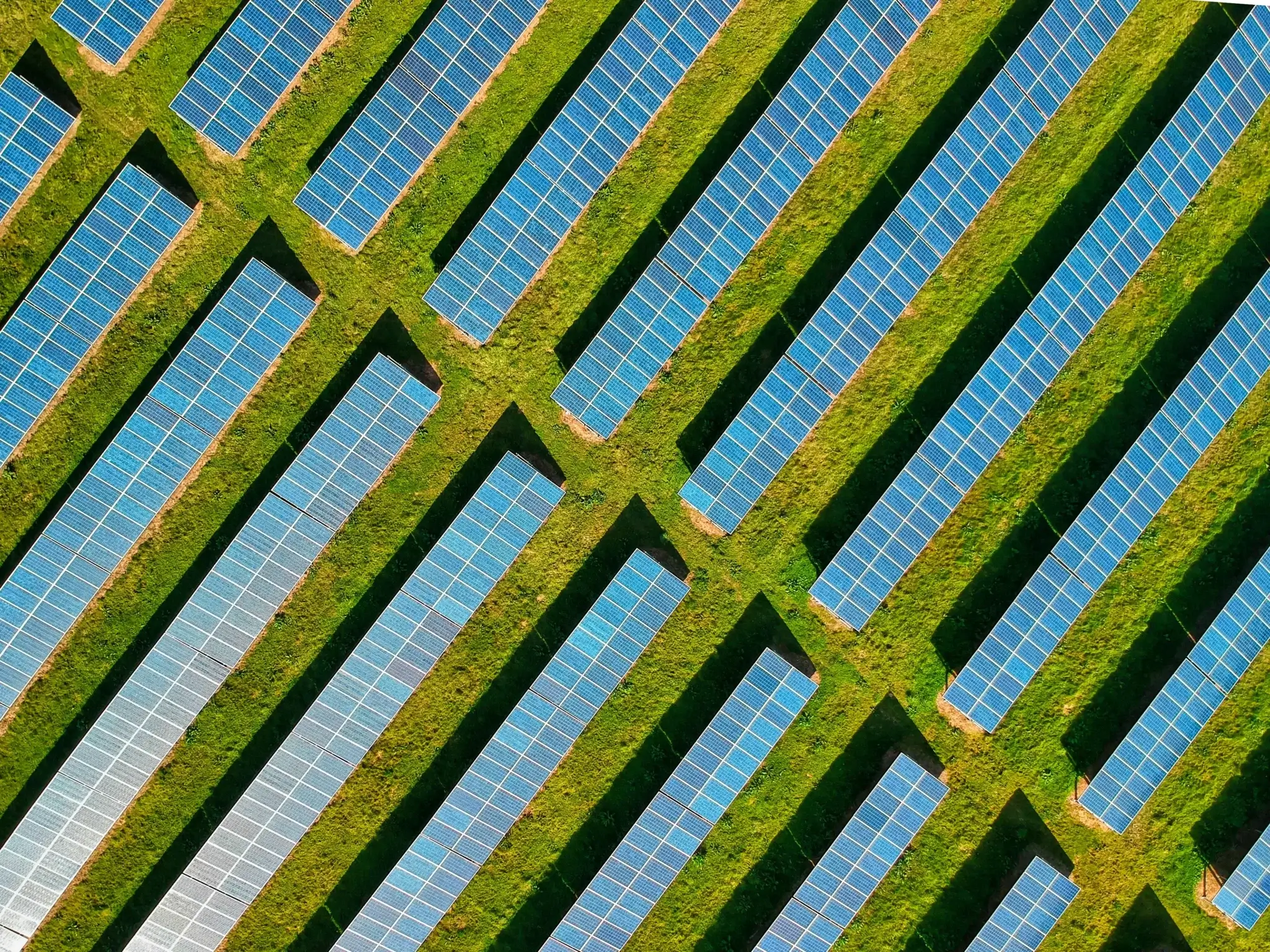 Luftaufnahme von Photovoltaik Freiflächen – erneuerbare Energien Projekte